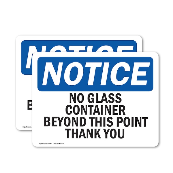 Signmission No Glass Containers Beyond This Point Thank You, 7 in W x Rectangle, Vinyl Decal OS-2PACK-NS-D-57-L-14630 - main
